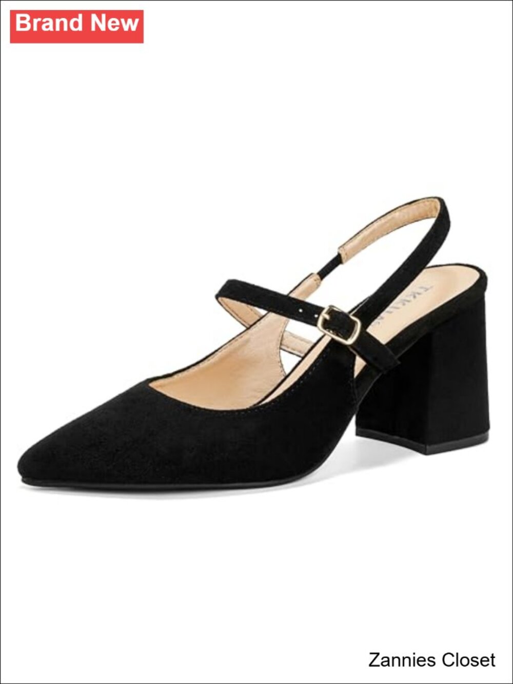 ✨ Pointed Toe Slingback Mary Jane Pumps 3-Inch Block Heel Ankle Strap Dress